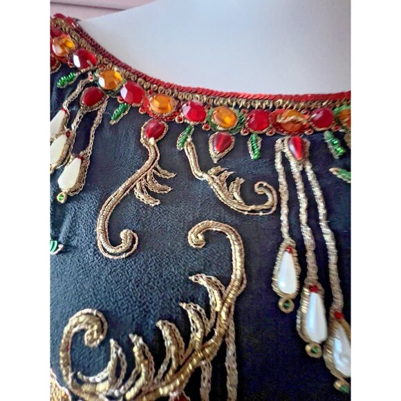 ART DECO Sz S/M Beaded Blouse Concetta Rafanello St. Martin Sequin GLAMOROUS - Picture 7 of 16